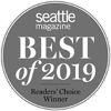 Seattle Magazine "Best of 2019" Readers' Choice Winner badge in gray and white.